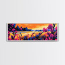 Floral Lake, Wildflower Sunset, Framed Canvas Print, Botanical Wall Art, Nature Scene, Boho Home Decor, Bedroom Artwork, Office Art