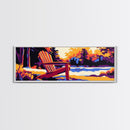 Adirondack Chair, Lake Sunset, Autumn Art, Framed Canvas Print, Cozy Cabin Wall Art, Rustic Home Decor, Warm Tones, Nature Painting