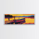 Lake Boat, Sunset Reflection, Framed Canvas Print, Cabin Wall Art, Nautical Home Decor, Serene Landscape, Vibrant Art, Nature Scene