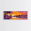 Lakeside Village, Colorful Sunset, Cozy Retreat, Framed Canvas Print, Scenic Nature Wall Art, Rustic Cabin Home Decor, Warm Tones