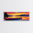 Tranquil Canoe, Lake Reflection, Majestic Sunset, Framed Canvas Print, Cozy Cabin Wall Art, Rustic Retreat Decor, Adventure Aesthetic