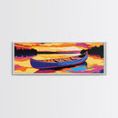 Canoe, Sunset, Water, Framed Canvas Print, Vibrant Lake Art, Nature Wall Art, Rustic Decor, Adventure Art, Cabin Wall Art, Autumn Artwork
