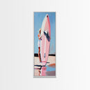 Surfboard Girl, Summer Beach, Coastal Aesthetic, Canvas Print, Boho Wall Art, Minimalist Painting, Living Room Decor, Gift, Pastel