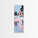 Winter Cabin, Snowy Reflections, Framed Canvas Print, Cozy Rustic Wall Art, Nordic Aesthetic, Minimalist Landscape, Bedroom Decor