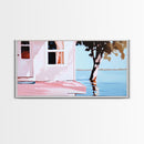 Lake House, Nature Reflection, Peaceful Retreat, Summer Serenity, Framed Canvas Print, Living Room Wall Art, Rustic Home Decor, Pastel