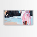 Pink Shoreline, Coastal Escape, Framed Canvas Print, Minimalist Seascape, Pastel Art, Beach House Decor, Serene Wall Art, Bedroom