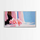 Floral, Waterfall, Soft Pink, Framed Canvas Print, Living Room Wall Art, Boho Art, Nature Artwork, Elegant Painting, Serene Home Decor