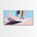Surfing Vibes, Coastal Sport Art, Minimalist Ocean Painting, Pastel Beach Decor, Framed Canvas Print, Adventure Inspired, Living Room Art