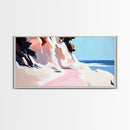 Coastal Path, Beach Cliffside Art, Ocean Landscape Print, Tranquil Summer Wall Art, Minimalist Pastel Decor, Framed Canvas Print