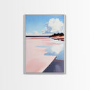 Pink Shoreline, Beach Reflection, Coastal Landscape, Framed Canvas Print, Ocean Wall Art, Nautical Home Decor, Relaxing Summer Vibes