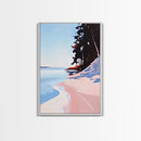 Secluded Beach, Coastal Pines, Ocean Sunset Art, Nature Wall Decor, Framed Canvas Print, Minimalist Seascape, Living Room Art, Boho Print