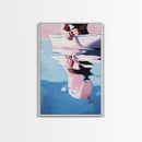 Woman on Water, Summer Reflections, Framed Canvas Print, Contemporary Minimalism, Relaxing Wall Decor, Coastal Home Accent