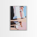 Sunlit Columns, Warm Architecture, Framed Canvas Print, Modern Urban Art, Minimalist Design, Soft Pastel Palette, Contemporary Home Decor