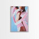 Pink Ribbon, Female Décor, Framed Canvas Print, Cabin Wall Art, Farmhouse Home Decor, Cozy Living Room Art