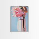 Pink Floral Bouquet, Romantic Flower Painting, Soft Pastel Aesthetic, Framed Canvas Print, Feminine Wall Art, Bedroom Decor, Modern Art