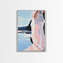 Woman by Water, Soft Pastel Art, Romantic Beach Scene, Minimalist Print, Framed Canvas Print, Tranquil Home Decor, Feminine Wall Art