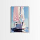 Sailboat, Nautical Decor, Ocean Theme, Maritime Art, Coastal Wall Art, Blue and Pink, Travel Inspired, Framed Canvas Print, Living Room