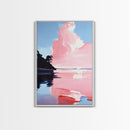 Pink Sky, Minimalist Coastal Art, Framed Canvas Print, Modern Landscape, Boho Sunset Painting, Living Room Wall Art, Serene Beach Decor