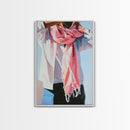 Pink Scarf, Fashion Illustration, Cozy Autumn Art, Feminine Style, Framed Canvas Print, Modern Wall Art, Soft Aesthetic, Unique Gift
