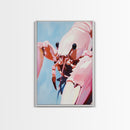 Pink Lobster Art, Coastal Kitchen Decor, Abstract Seafood Illustration, Nautical Wall Print, Framed Canvas Print, Dining Room Wall Art