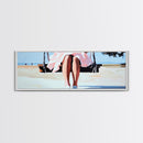 Swing By The Sea, Pastel Sky, Framed Canvas Print, Beach Wall Art, Minimalist Decor, Relaxing Aesthetic, Soft Tones, Coastal Living