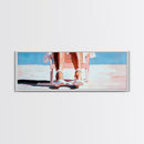 Woman Relaxing, Beach Chair Art, Coastal Summer Scene, Framed Canvas Print, Minimalist Boho Decor, Serene Seaside Home Artwork