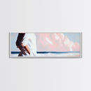 Beach Walk, Ocean Breeze, Pastel Sky, Dreamy Coastal Art, Soft Feminine Aesthetic, Framed Canvas Print, Bedroom Wall Art, Minimalist Decor
