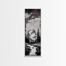 Snowy Peak, Mountain Reflection, Black White Nature, Adventure Landscape, Cabin Decor, Hiking Art, Framed Canvas Print