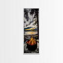 Sunset Fire Pit, Cozy Camping Decor, Lakeside Bonfire, Outdoor Wall Art, Framed Canvas Print, Rustic Lodge Art, Warm Tones, Cabin Decor
