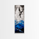 Ocean Bird, Stormy Waves, Blue and White, Framed Canvas Print, Nautical Wall Art, Minimalist Coastal Decor, Bedroom Artwork