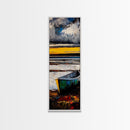 Boat on Shore, Sunset Painting, Coastal Decor, Nautical Wall Art, Framed Canvas Print, Living Room Art, Rustic Seascape, Ocean Scene