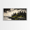 Island Escape, Black and White Landscape, Coastal Home Decor, Framed Canvas Print, Nature Wall Art, Cabin Living Art