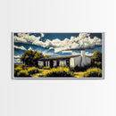 Rustic Desert House, Southwest Wall Art, Western Home Decor, Texas Ranch Art, Adobe House Painting, Earthy Boho Art, Framed Canvas Print