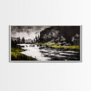 Forest Waterfall, Black and White Landscape, Nature Wall Art, Rustic Lodge Decor, Cabin Home Art, Peaceful River Scene, Canvas Print