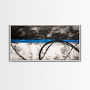 Blue Horizon, Abstract Lines, Framed Canvas Print, Minimalist Painting, Office Wall Art, Geometric Decor, Black and White Aesthetic
