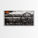 Rustic Wagon Wheel, Western Wall Art, Farmhouse Decor, Vintage Country Style, Black and White Canvas Print, Living Room Wall Art