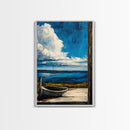Seaside Serenity, Wooden Dock, Tranquil View, Framed Canvas Print, Ocean Wall Art, Coastal Living, Beach House Decor, Nautical Aesthetic