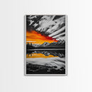 Fiery Sunset, Mountain Reflection, Canvas Print, Lake Wall Art, Nature Photography, Rustic Decor, Living Room Art, Fall Color Palette