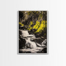 Forest Waterfall, Nature Wall Art, Serene Landscape, Green and Black Art, Tranquil Home Decor, Framed Canvas Print, Bedroom Wall Art
