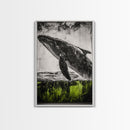Humpback Whale, Ocean Wall Art, Framed Canvas Print, Black and White Art, Nautical Decor, Beach House Art, Coastal Wall Art