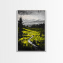 Winding Path, Mountain Meadow, Nature Landscape, Rustic Wall Art, Framed Canvas Print, Farmhouse Decor, Green Hills, Relaxing Art