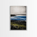 Misty Coast, Cliffside View, Ocean Horizon, Framed Canvas Print, Coastal Home Decor, Nautical Painting, Minimalist Wall Art