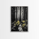 Redwood Forest, Tall Trees, Nature Path, Canvas Print, Moody Wall Art, Black and White Painting, Rustic Home Decor, Cabin Artwork