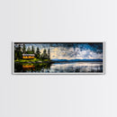 Cabin on the Lake, Peaceful Landscape, Nature Lover Art, Framed Canvas Print, Mountain View, Serene Wall Decor, Scenic Painting