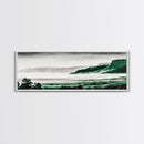 Foggy Mountains, Misty Forest Scene, Serene Nature Art, Minimalist Wall Decor, Framed Canvas Print, Bedroom Wall Art, Green Tones, Tranquil Vibes