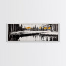 Forest Reflection, Wooden Bridge, Still Water, Black and White, Framed Canvas Print, Minimalist Wall Art, Living Room Art, Nature Decor