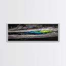 Black, White, Wave, Framed Canvas Print, Surf Wall Art, High Contrast Ocean Scene, Modern Coastal Decor, Contemporary Wave Painting, Monochrome