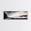 Misty Ocean, Coastal Hills, Foggy Landscape, Framed Canvas Print, Black and White Art, Monochrome Painting, Nature Wall Art, Office Decor