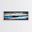 Powerful Ocean Wave, Realistic Seascape Art, Blue Water Wall Decor, Coastal Living Room Art, Surfer Beach Print, Framed Canvas Print