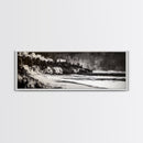 Bold Coastal Cliff, Monochrome Seascape Painting, Dramatic Nature Wall Art, Minimalist Ocean Print, Modern Home Decor, Framed Canvas Print